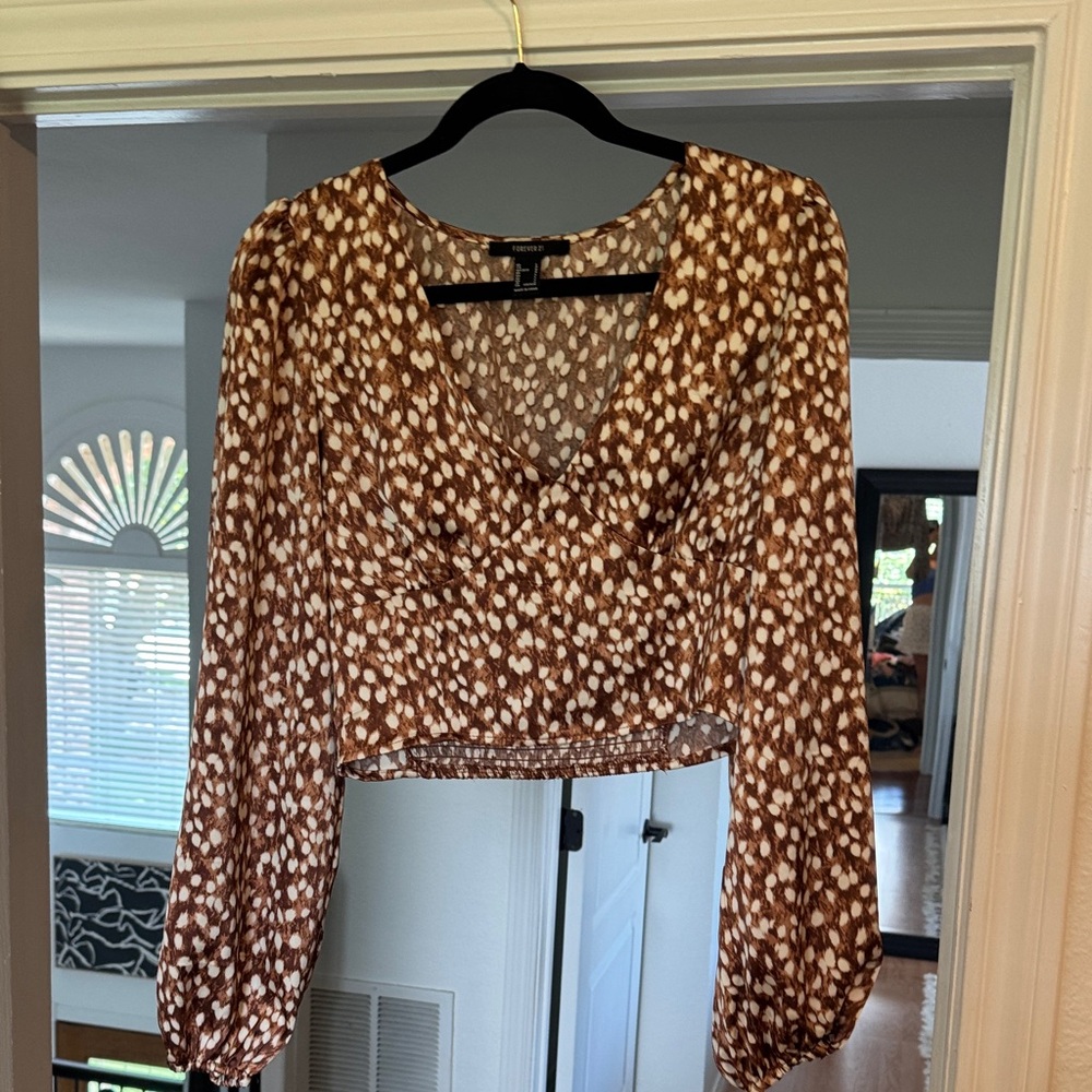 Forever 21 Brown and White Patterned Blouse